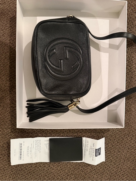 Gucci Handbags - Gucci Black Leather Shoulder Bag with Gold Hardware